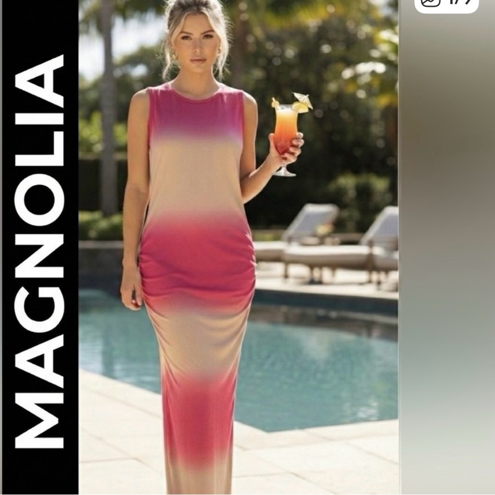 MAGNOLIA MAXI Pink and Cream Ombre Dress Cover/Lounger Size Medium - Picture 3 of 9